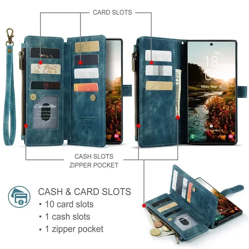 Leather Wallet Case for Samsung S25 Ultra S24 FE S23 Plus S22 S21 Card Bag Cover - Image 4 of 4