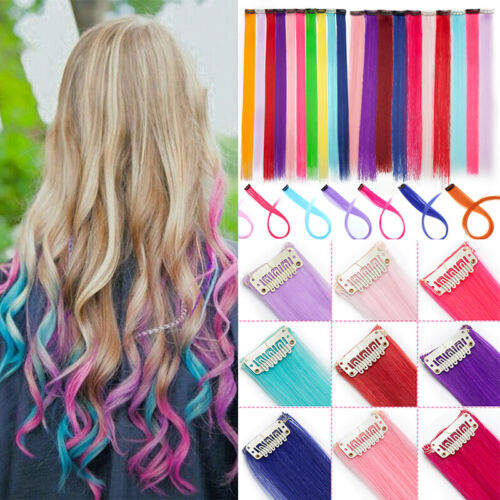 10 peices Highlight Clip In Colored Hair Extension Color Strip Straight  Curly AU | eBay
