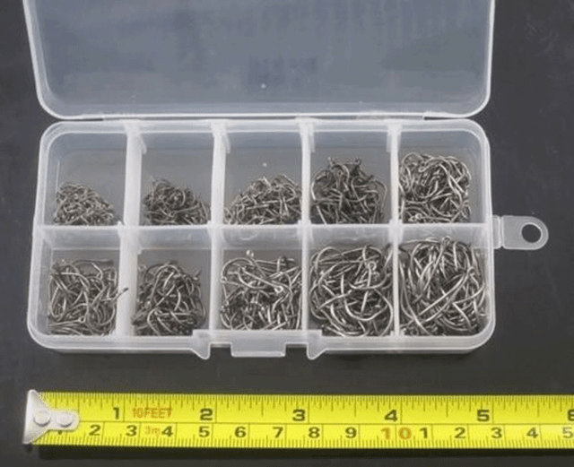 500pcs 10 Sizes Black Silver Fish Fishing Sharpened Hooks With Box Quality kit