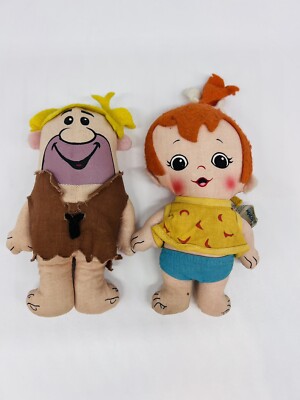 VINTAGE 1972 FLINTSTONES STUFFED SOFT DOLLS BARNEY RUBBLE PEBBLES FLINTSTONE 
