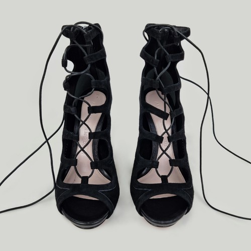 ALEXANDER MCQUEEN BLACK SUEDE LACE UP HIGH STILETTO HEEL SANDALS SHOES 37 €825 - Picture 3 of 6