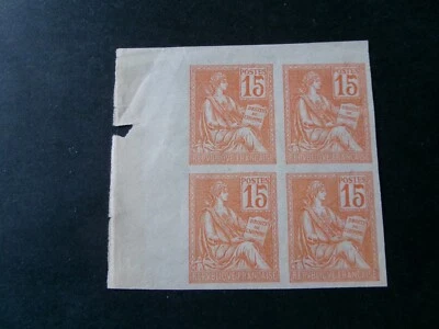 FRANCE YT N° 117 MOUCHON 15c BLOC de 4(*) non dentelé. cote 1200€. - Photo 1/2
