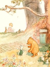 Vintage Winnie the Pooh Illustration Set of TWO 5x7 Craft Cotton Fabric Blocks