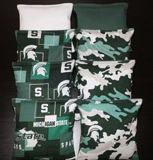 8 All Weather Cornhole Bean Bags made w MICHIGAN STATE University MSU Fabric