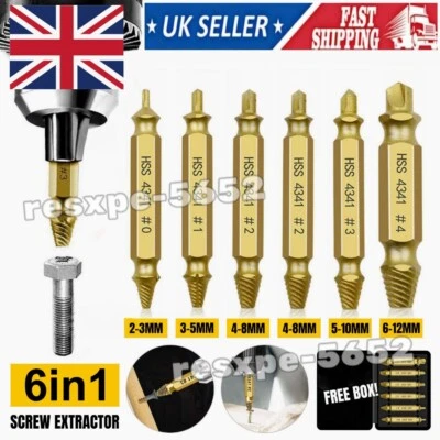 6pcs Damaged Screw Extractor Speed Out Drill Bits Tool Set Broken Bolt Remover
