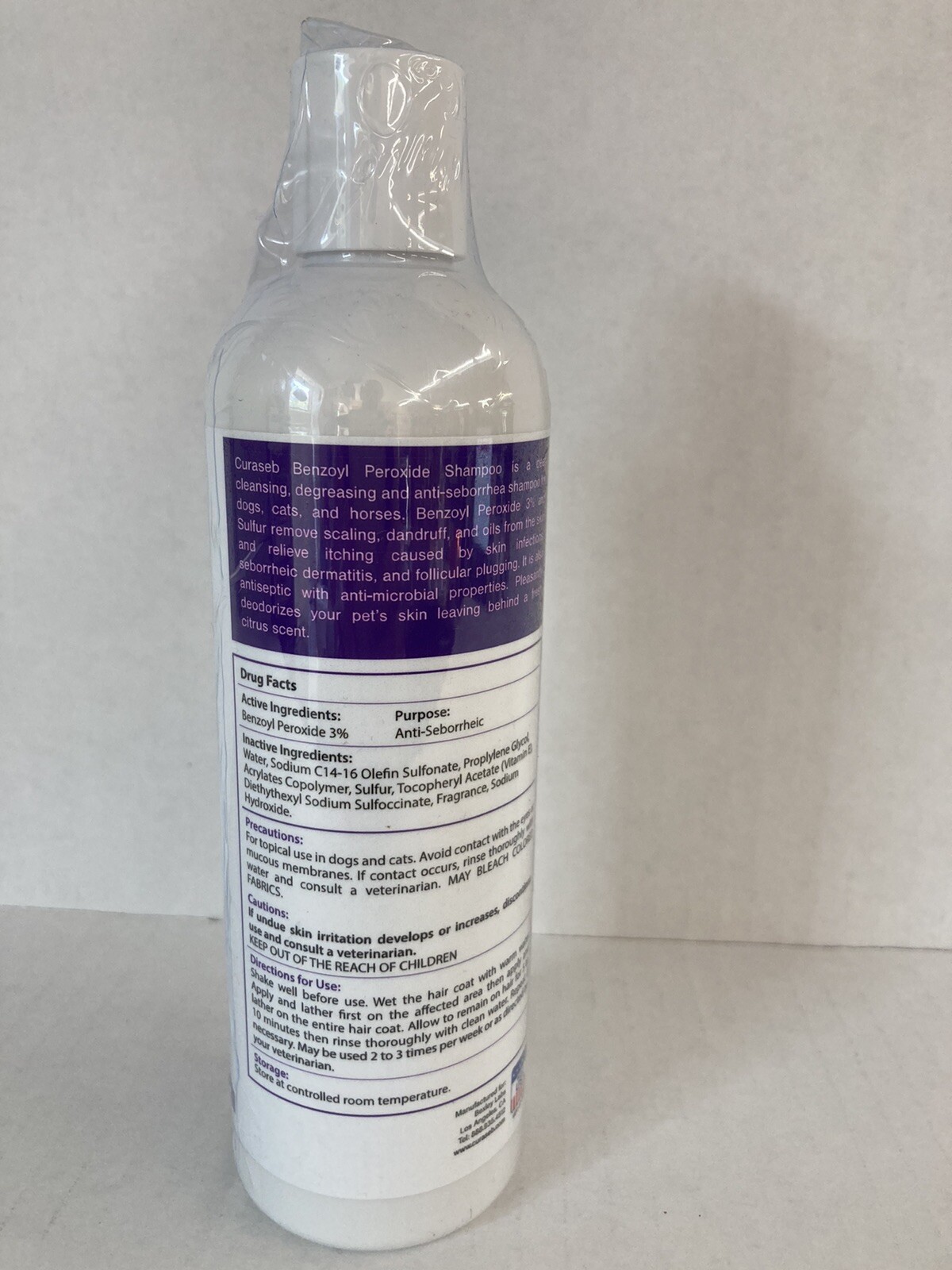 Curaseb, Benzoyl Peroxide, Medicated Shampoo for Cats & Dogs, 12 fl. oz.,4/24