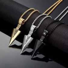 Men's Spear Arrowhead Necklace Arrow Head Pendant Stainless Steel 24" Chain