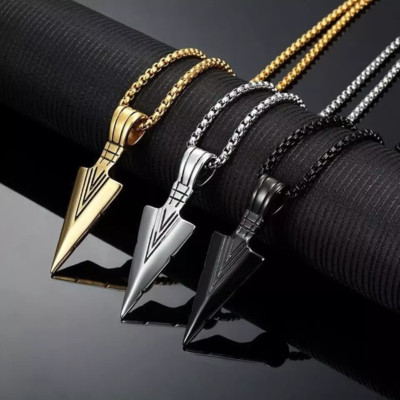 Men Spear Arrowhead Necklace Arrow Head Pendant Stainless Steel Chain 24''