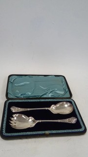 Antique Sheffield 1903 Silver Salad Server Set in Case