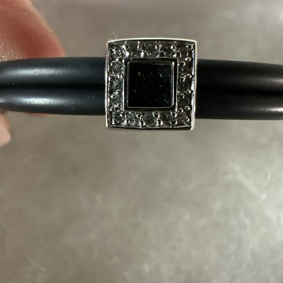 14KT White Gold Black Rubber Square Diamond Bracelet ESTATE Effy Designer 7" - Image 2 of 4