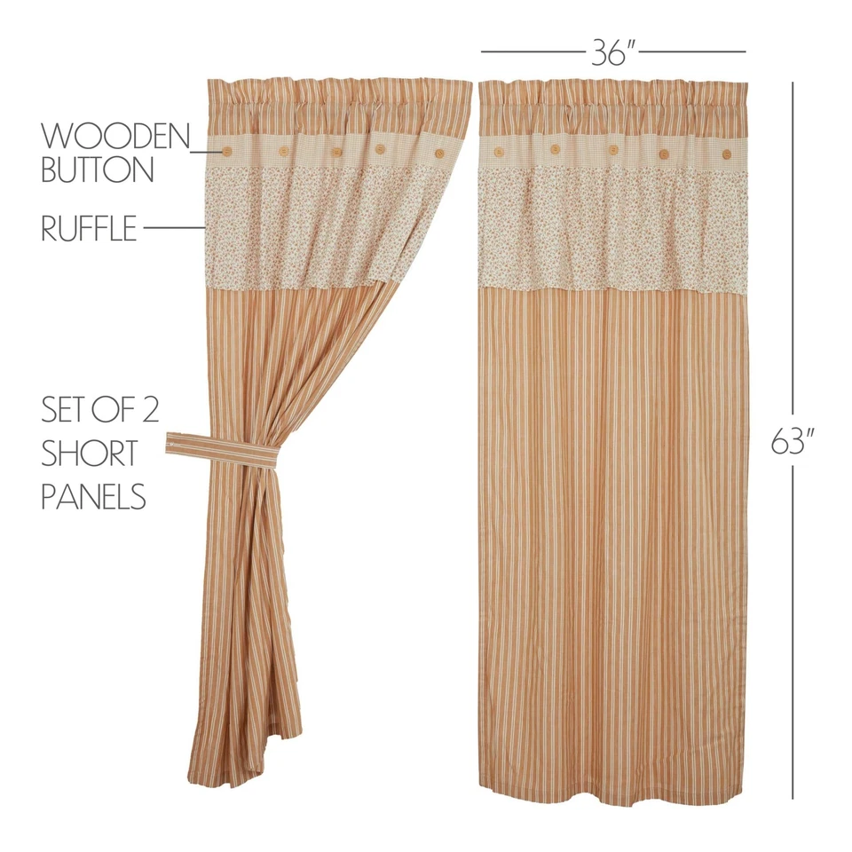 Par de cortinas de ventana de algodón de bolsillo de varilla amarilla para granja 63"x36" marcas VHC Foto 3 de 4