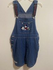 Vintage 90s Mickey Minnie Overalls Shorts Sz Sm Med Disney Denim Shortalls