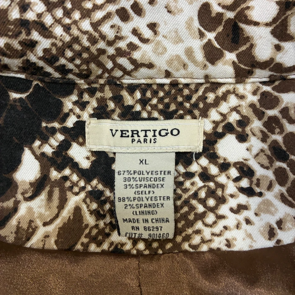 Vertigo Paris Brown Snake Print Belted Stretch Trench Coat Women's Size XL - Image 3 of 4