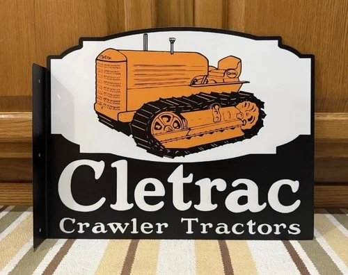 Cletrac Crawler Tractor Flange Sign Double Sided Farm Vintage Style Wall Decor