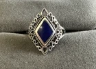 Vintage Sterling Silver Dark Blue Lapis Filigree Band Ring Sz 8.25