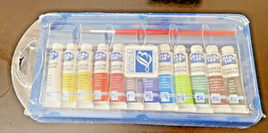 12 Tube Lot Lefrance & Bourgeois Paint Set W Brush Gouache