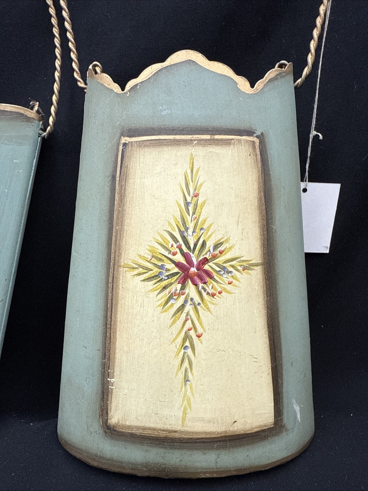 Wall Pocket Planters Sage & GOLD METAL PLANTER French Garden BASKET DECOR Pair!