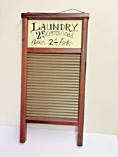 Wooden  Wash Board Washing Laundry Galvanized Sheet Vintage Decor Used