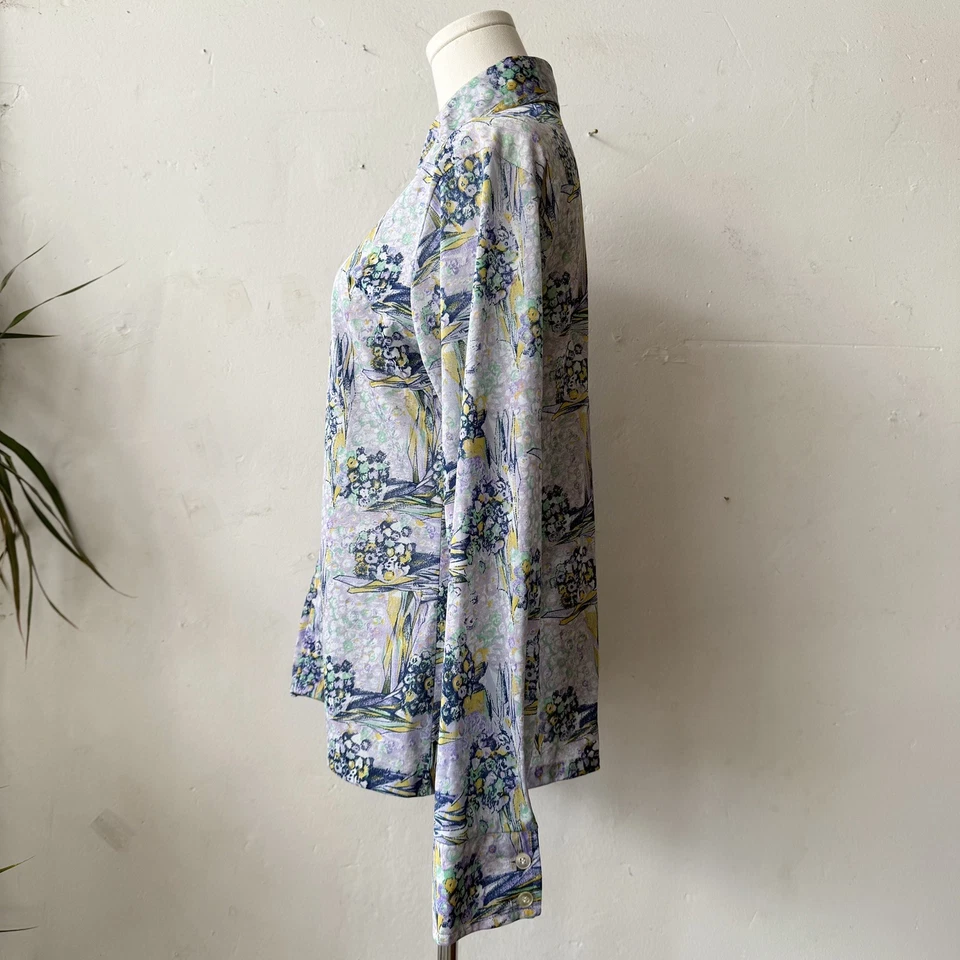 Blusa de Colección Años 70 Mr. Dino Era Disco Con Botones Manga Larga, Novedad Estampado Floral Foto 4 de 4