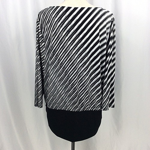Chicos 3 Top Womens Size XL 16 Black White Stretch Blouson Ruched 3/4 Sleeve - Picture 3 of 10