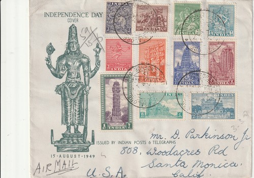 1949 India Independence Day Cover Registered to USA