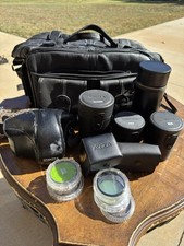 Konica FS-1 35mm Film Camera w/ 5 Lenses, Flash, Filters Case Works