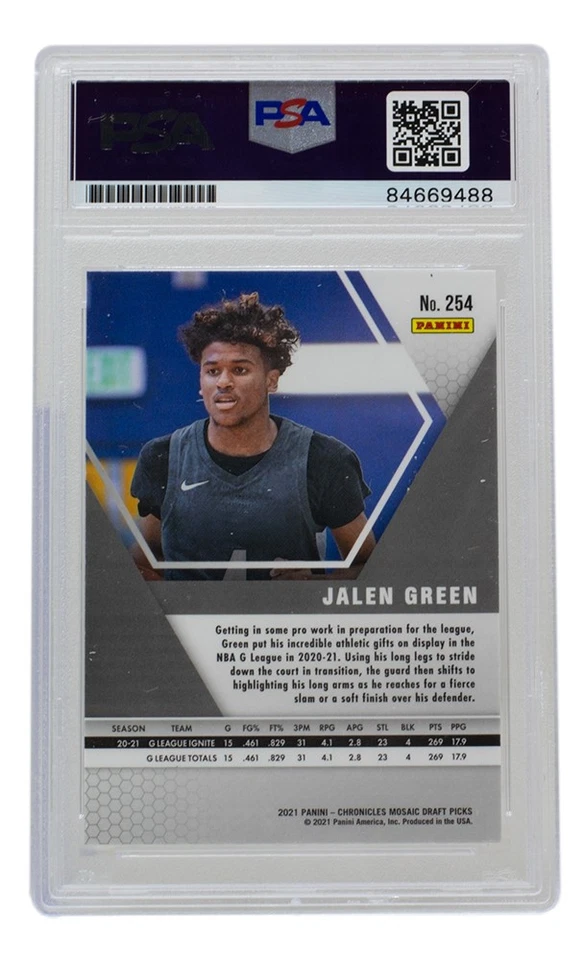 Jalen Green Signed Rockets 2021 Panini Mosaic Silver Rookie Card #254 PSA/DNA 10 - Image 2 of 2