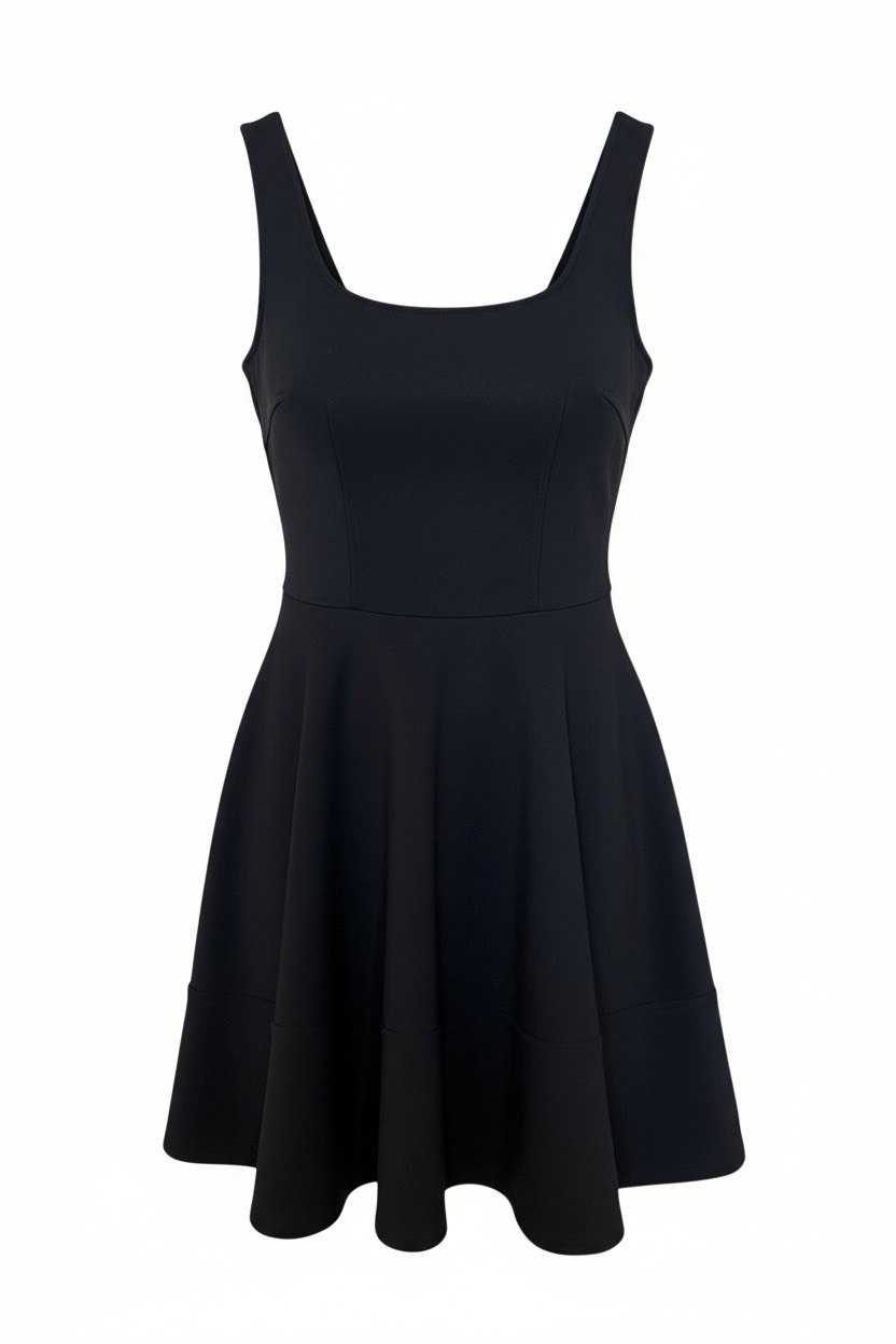NWOT Lulus Home Before Daylight Square Neck Sleeveless Skater Dress Black Small