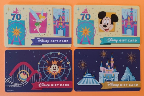 DISNEY KARTEN " 70th ANNIVERSARY " 4 KARTEN ~ TOP PREIS ~ KEIN GELD AUF KARTEN GELADEN