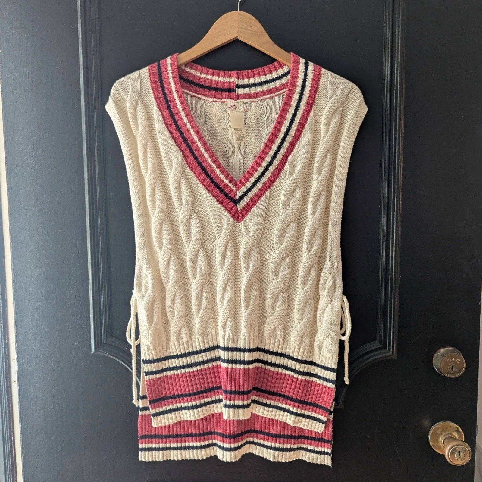 Free People Cream Cable Knit Poncho Sweater Vest Preppy Academia Womens OS NWOT