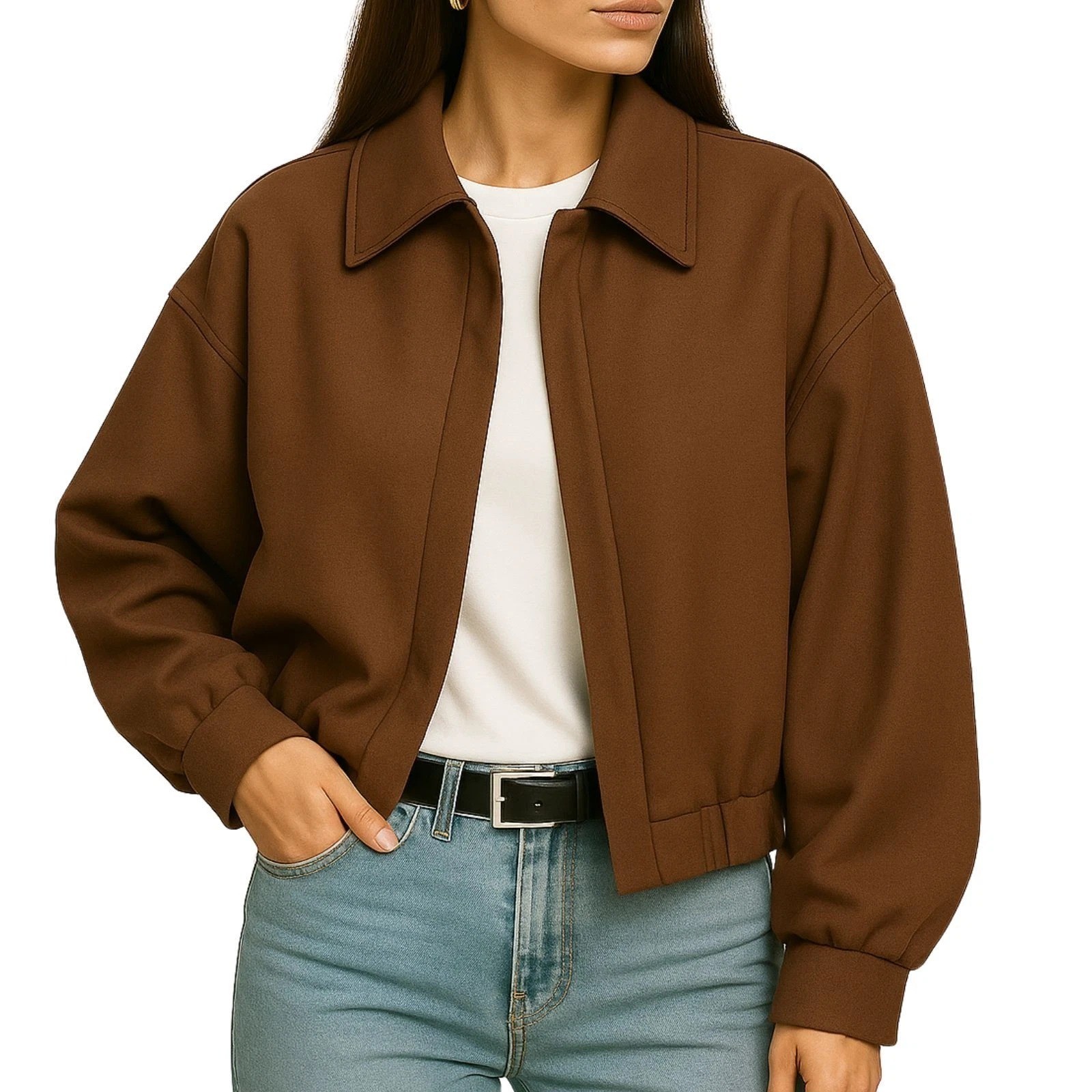Premium Women’s Genuine Leather Cropped Bomber Jacket – Soft Minimalist Everyday image 7