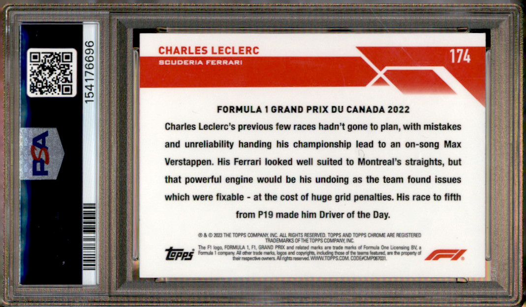 2023 Topps Chrome F1 Charles LeClerc Orange Refractor /25 PSA Mint 9 view 2