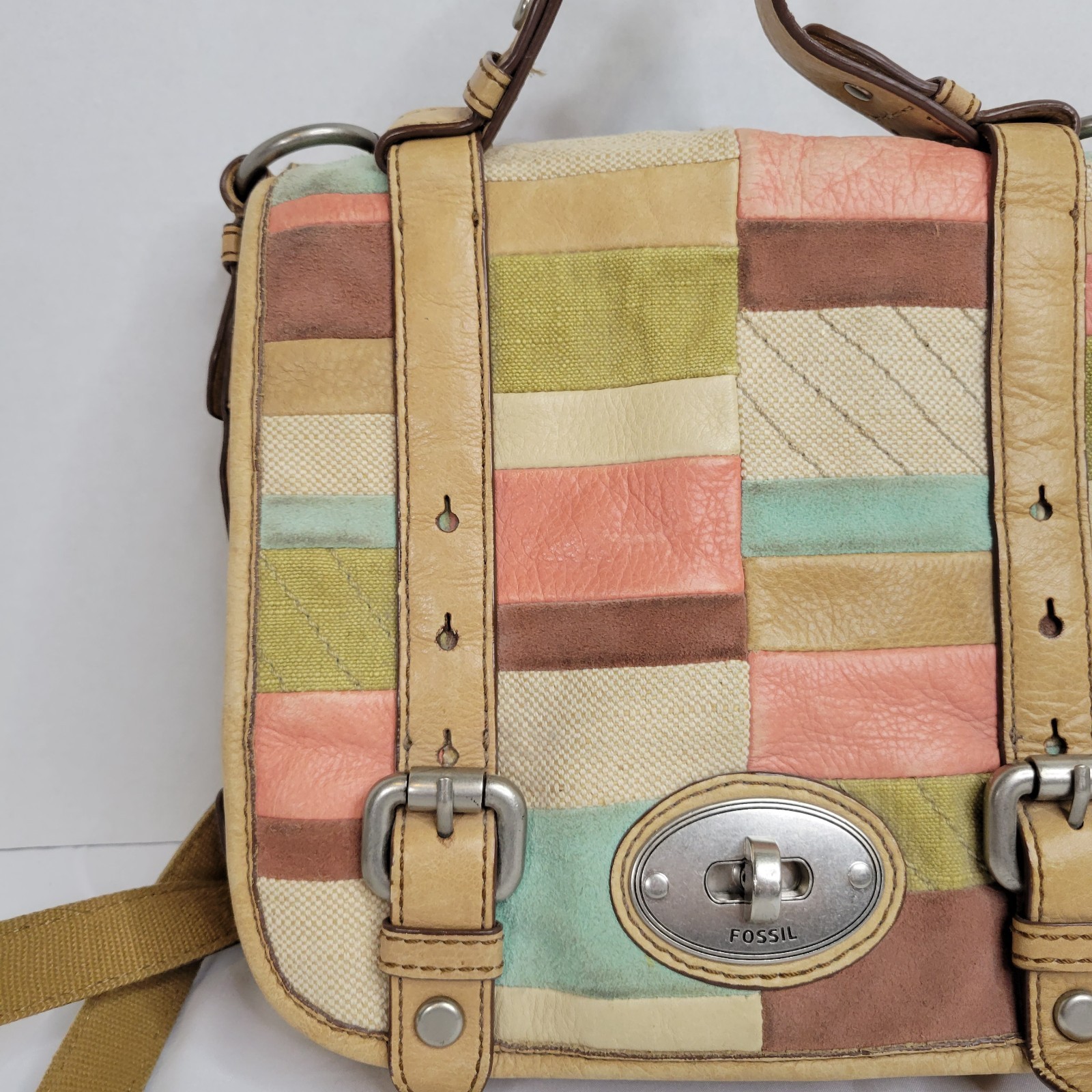 Fossil Maddox Patchwork Flap Pebbled Leather Cros… - image 4