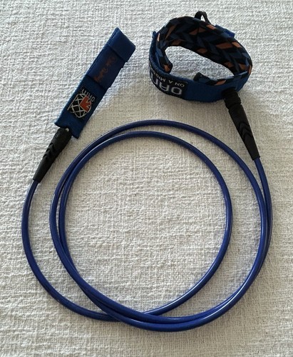 On a Mission (OAM) 6 Foot surf leash SUP blue and orange Hook and Loop strap