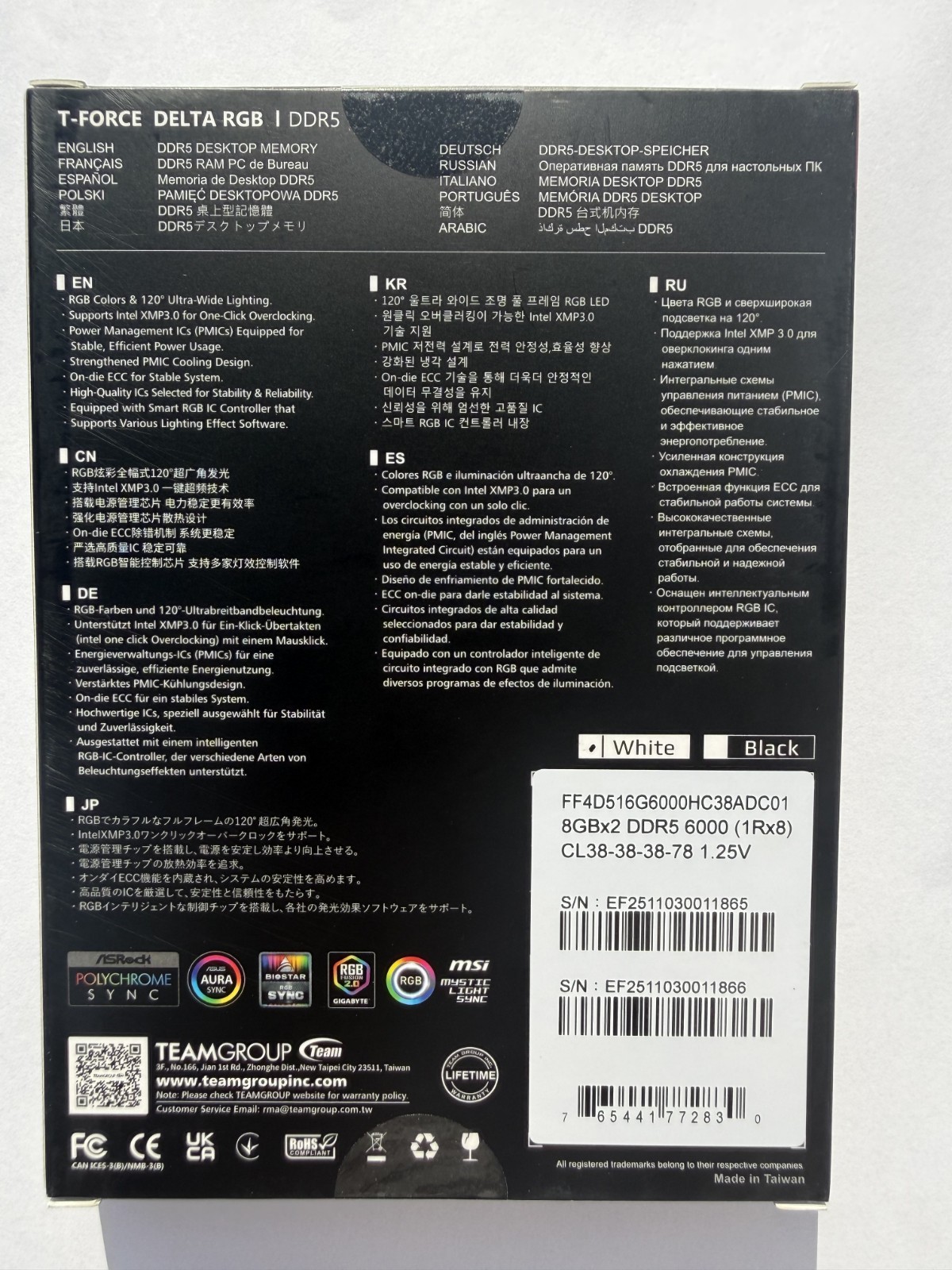 Team Group T-Force Delta White 2x8GB DDR5 6000 CL38 XMP EXPO 2