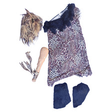 Caveman Costume Men Size Medium 36-42 Tunic, Wig, Club, Shoe Covers Halloween