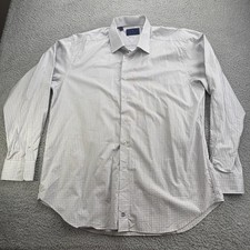 David Donahue Dress Shirt Mens 17.5 36/37 Tan Blue Long Sleeve Button Up