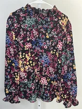 Adrienne  Vittadini Women's Black Floral Top Blouse, Size XL.  4C