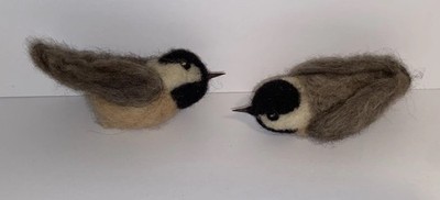 2 Handmade Hand Needle Felted Felted Wool Chickadees Birds