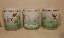 Neiman Marcus Frosted Floral Glasses Vintage 4" Cocktail Lowball Flower Set 3