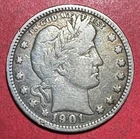 1901 US Barber SILVER Quarter "Philadelphia" Mint! "LIBERTY" Shows! FINE! Coin!