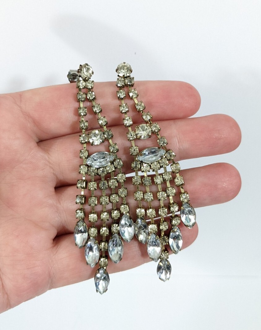 Rhinestone Drop Dangle Chandelier Stud Earrings -… - image 1