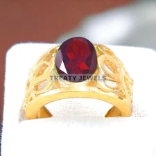 Garnet Oval Cut With 925 Sterling Silver Gold Plated Ring For Men's #A355