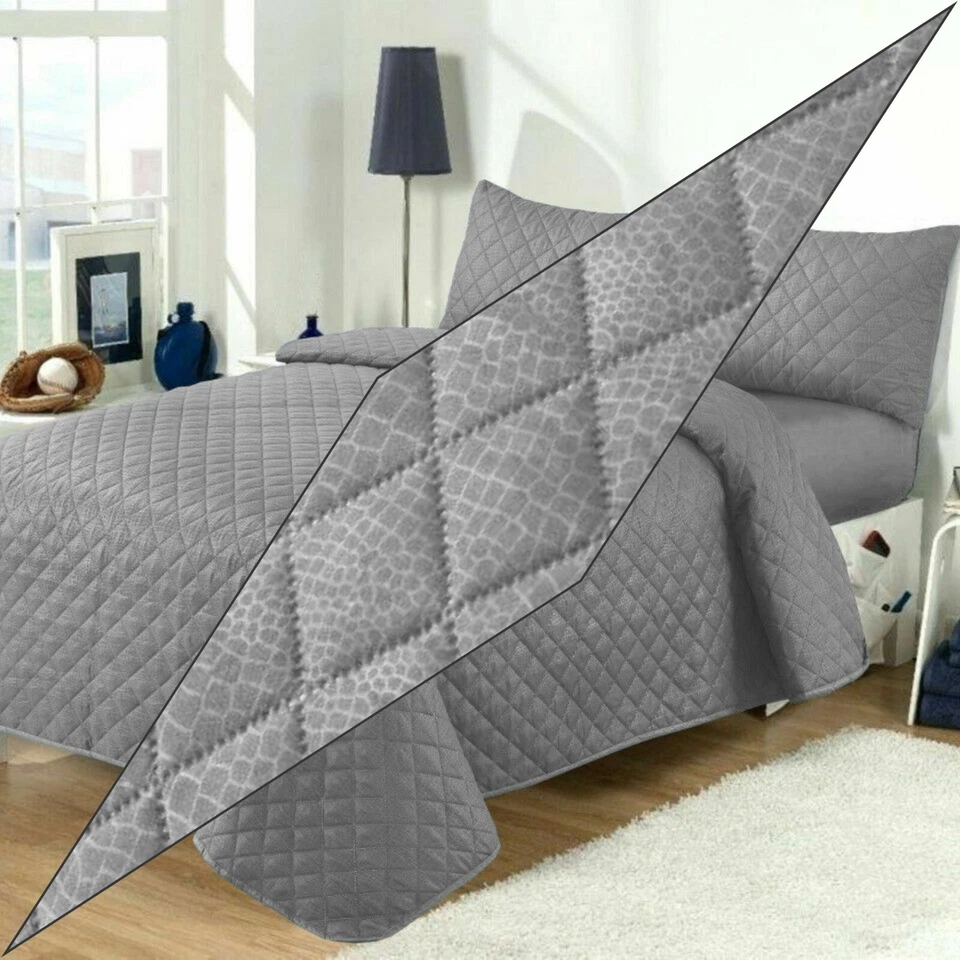 Luxury Embossed Quilted Bedspread 3pcs Comforter Double King Bedding Linen All - Image 4 of 4