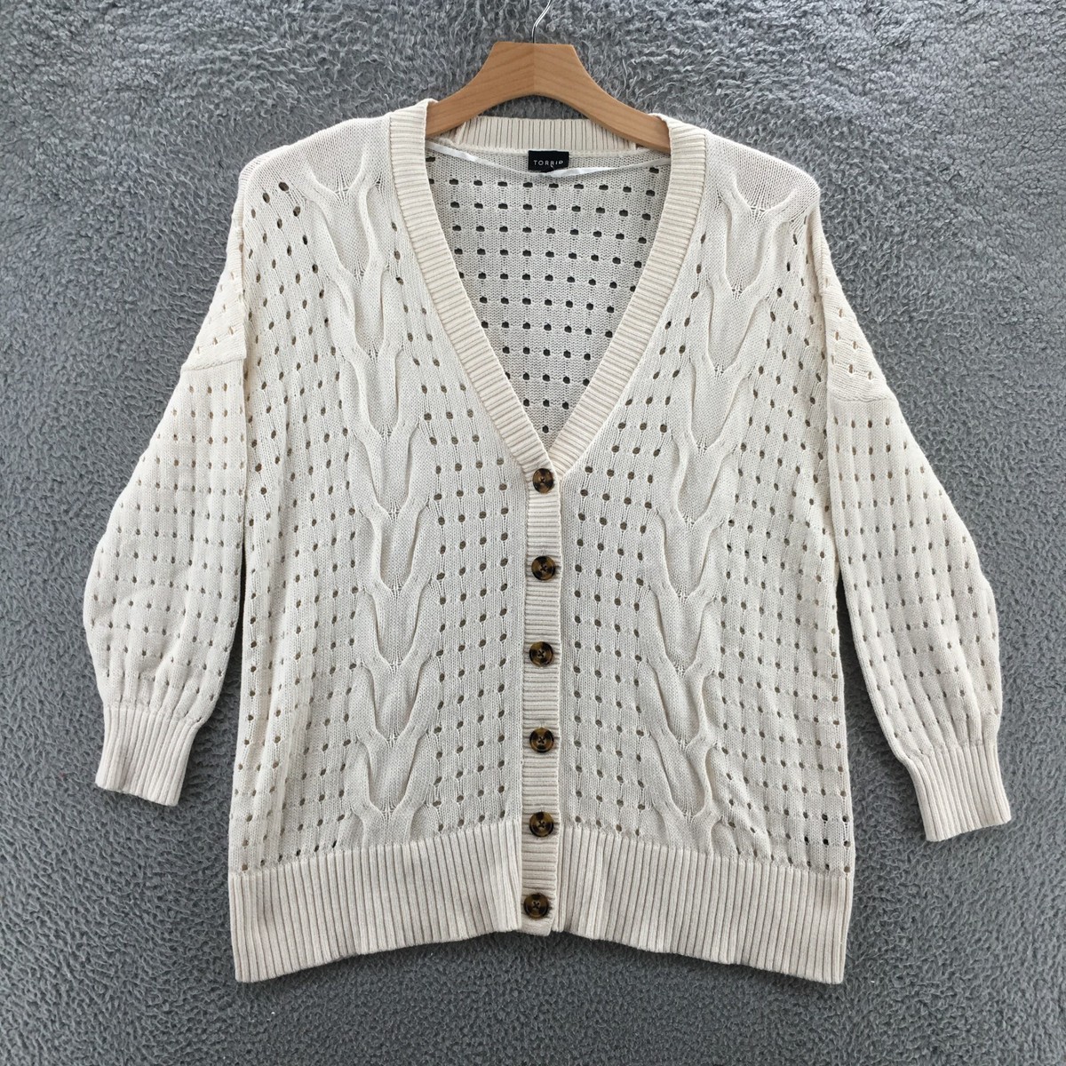 Torrid Button Front Cardigan Sweater Womens 1 Beige Cotton Open 
