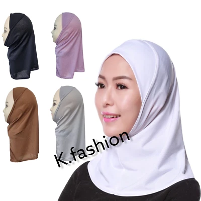 One Piece Plain Readymade Muslim Stretchy Scarf Hijab Wrap For Kids Girls Adults