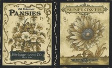 Fabric Picture Panel Pansies Sunflower Seed Packet 9 x 15cm Quilting Block