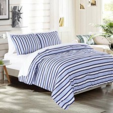 Twin XL Full Queen Bed Navy Blue Yellow White Striped 7 pc Comforter Set Bedding