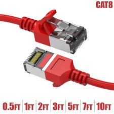 0.5-10FT Cat8 RJ45 Network LAN Ethernet U/FTP Shield Patch Cable Slim 30AWG Red