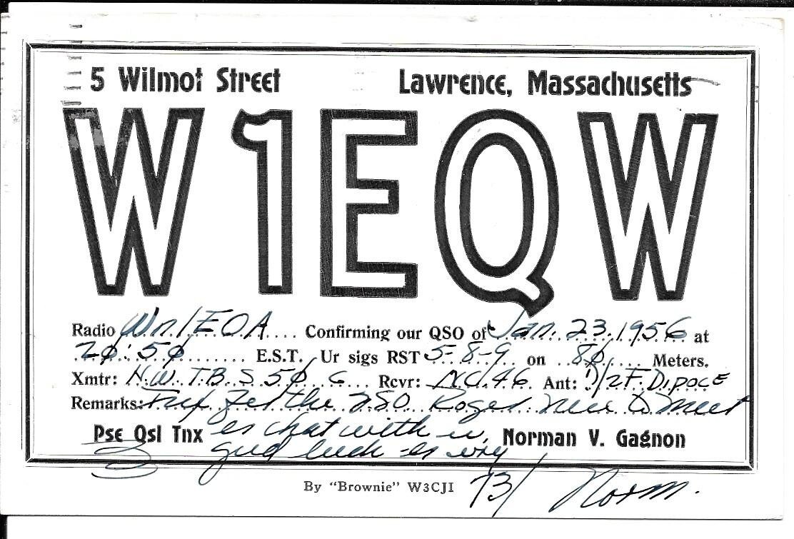 QSL 1956 Lawrence MA radio card eBay